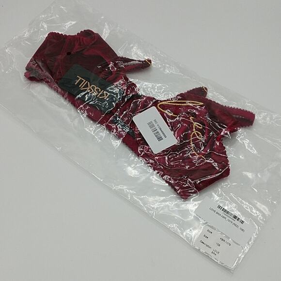 NWT Kisskill Red Velvet Love Bra with Gold Embroidered Script size 32B - Picture 3 of 7